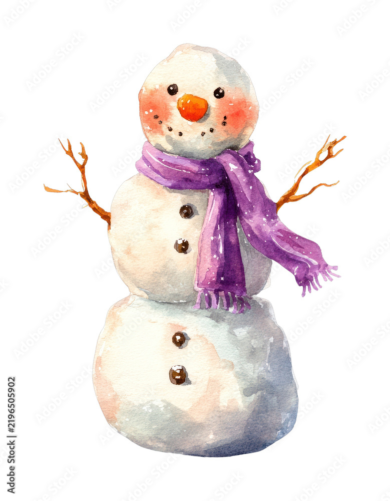 Obraz premium PNG Charming watercolor snowman illustration.