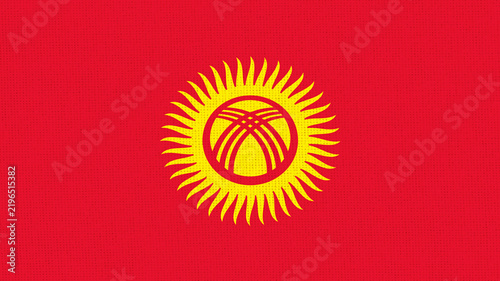Illustration of the national flag of Kyrgyzstan on fabric texture