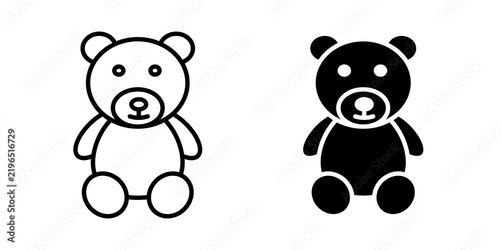 Fototapeta premium Teddy bear icon flat outline in black