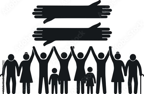 vector  Silhouette Group of diverse people standing together holding signs