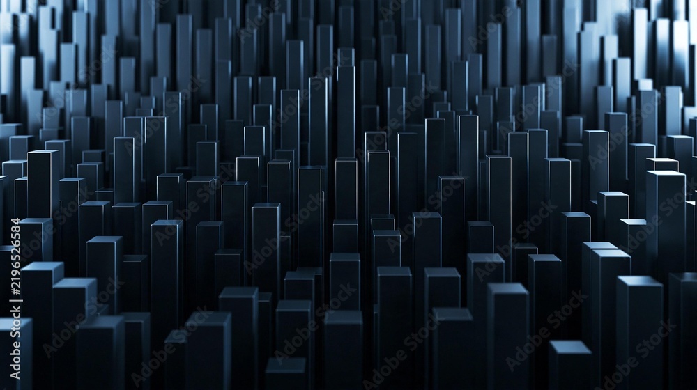Obraz premium 3d rendering of a large number of small, rectangular blocks arranged in a grid-like pattern. the blocks are all the same size and shape, and they are all black in color.