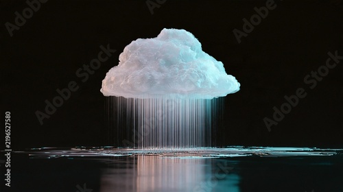 Digital illustration of a large cloud floating in the middle of a body of water. the cloud is white and fluffy, and it appears to be floating on top of the water.