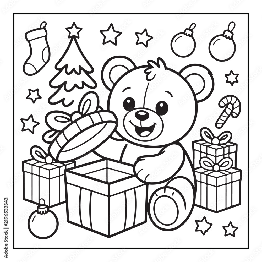 Obraz premium Bold-Easy Cute Christmas Coloring Pages, Vectors, Black-White, Line Art Illustration, Cute Christmas Element, Christmas Coloring Pages, Christmas Coloring Book, 8.5x8.5
