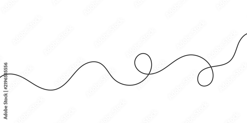 Fototapeta premium Black continuous curly wavy line with loops isolated on transparent background vector element
