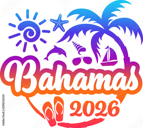 Bahamas 2026 with Vacation and Trip Elements - Palm Tree Sunglasses Seashell