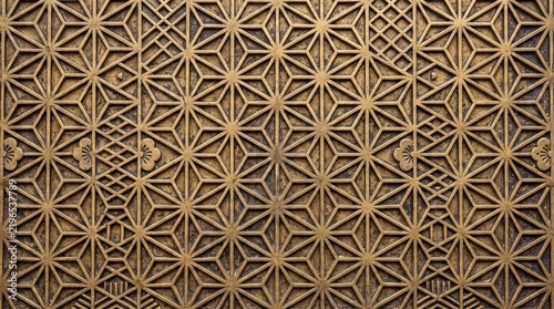 Intricate Japanese Kumiko Geometric Lattice Pattern Background