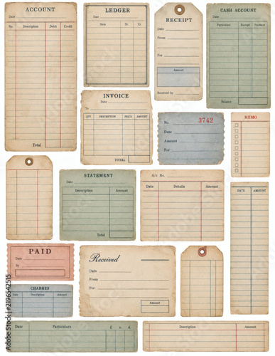 Vintage paper collage set with tickets, tags, and rustic frames