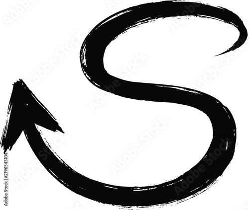 Hand drawn black ink arrow with spiral tail