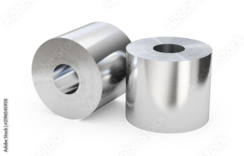 Steel sheets in rolls, isolated on a white background. Product of engineering construction. 