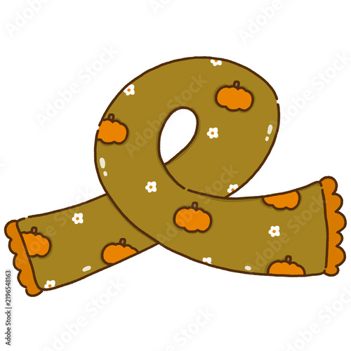 Hand-drawn scarf graphic featuring pumpkin prints and small flower accents. Perfect for autumn planners, Thanksgiving designs, digital stickers, and seasonal stationery