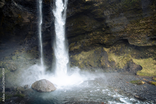 waterfall in the southern part of Iceland on a cloudy day in March