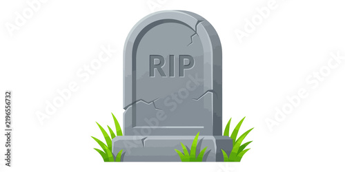 Foto Grey tombstone with rip inscription and green grass blades for halloween decorative themes or cemetery conceptual imagery