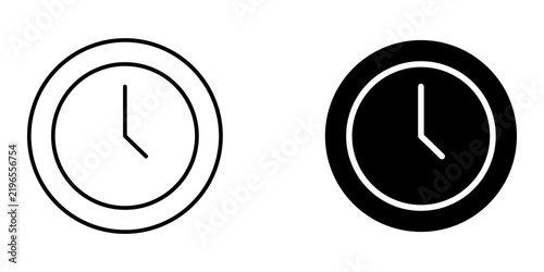 Simple wall clock icon set in black and white outline and solid style