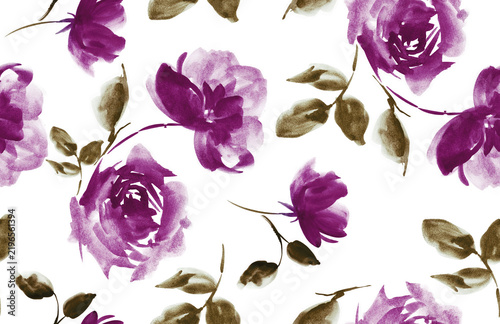 Watercolor flowers pattern. Seamless hand draw floral pattern.