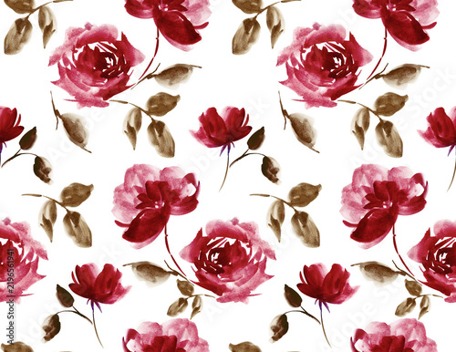 Watercolor flowers pattern. Seamless hand draw floral pattern.