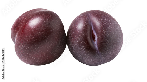 Quadro su tela Isolated group of fresh ripe purple plums with natural texture, healthy and sweet fruit