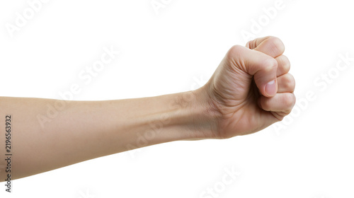 Obraz na płótnie Isolated human arm with a powerful clenched fist representing strength, determin