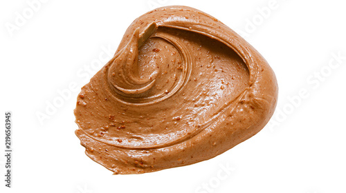 Fotografía Isolated close-up of delicious creamy peanut butter spread with smooth swirls an