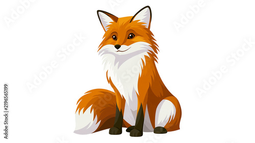 Isolated cartoon fox illustration, sitting, looking forward with friendly expression