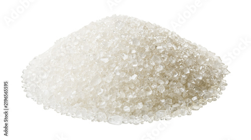 Isolated pile of irregular transparent crushed glass fragments or sparkling crystalline material
