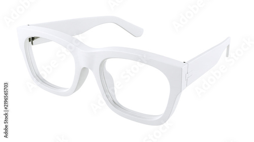 Obraz na plátně Isolated stylish white thick-framed eyeglasses with clear lenses, fashionable re