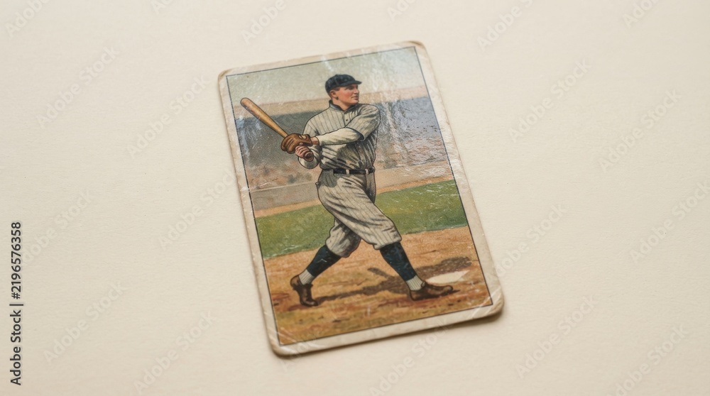 Fototapeta premium Vintage baseball trading card featuring a player swinging a bat