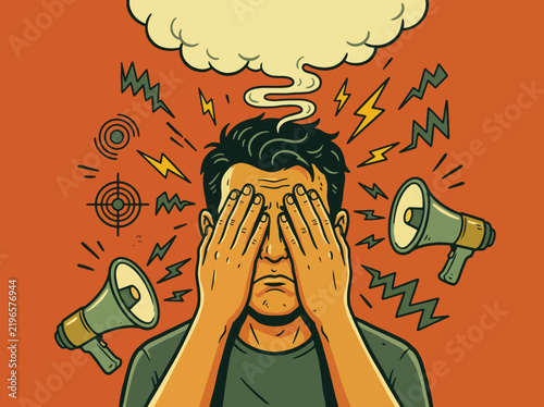 Принти на полотні Man Overwhelmed by Noise and Stress.