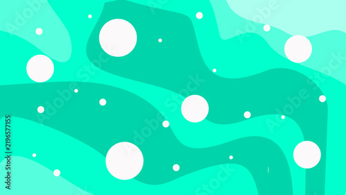 Abstract Green Wave Background with White Circles and Fluid Liquid Shape