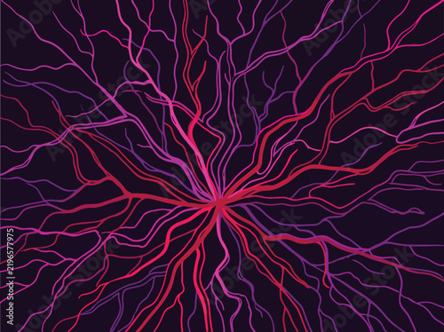 Abstract neural network or blood vessels spreading out from a central point.