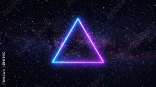 Neon blue and purple triangle glowing against a starry night sky