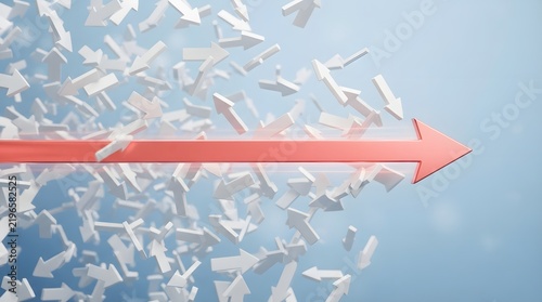 White paper arrows disrupted by bold red arrow in clean workspace design