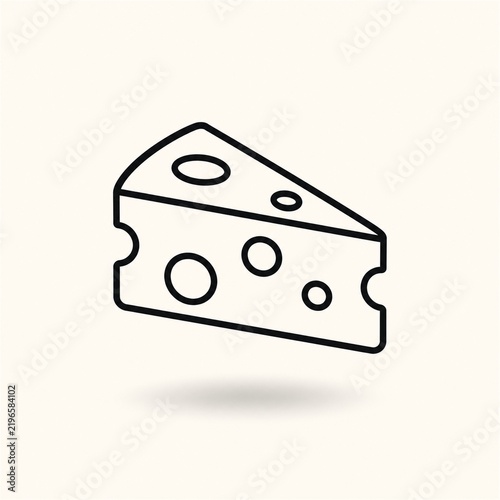 Minimal black line art cheese wedge floating above a soft shadow on an off white background