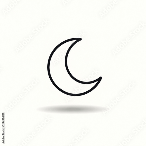 Minimal black line art crescent moon floating above a soft shadow on an off white background