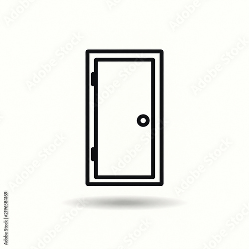 Minimal black line art door floating above a soft shadow on an off white background