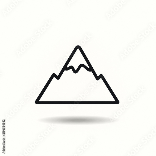 Minimal black line art mountain floating above a soft shadow on an off white background