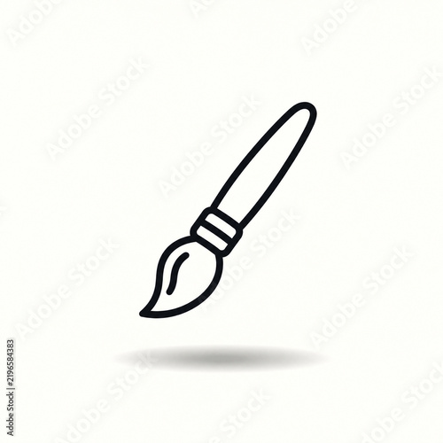 Minimal black line art paintbrush floating above a soft shadow on an off white background