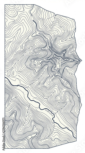 Detailed topographic map illustrating complex terrain with numerous contour lines and winding river paths.