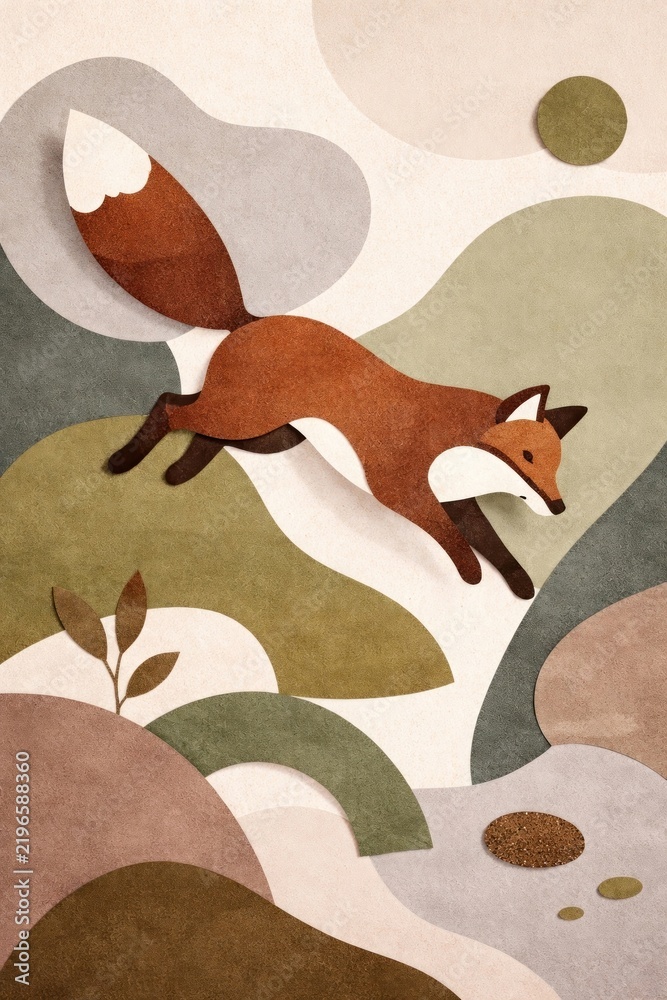 Fototapeta premium Fox leaping through abstract nature