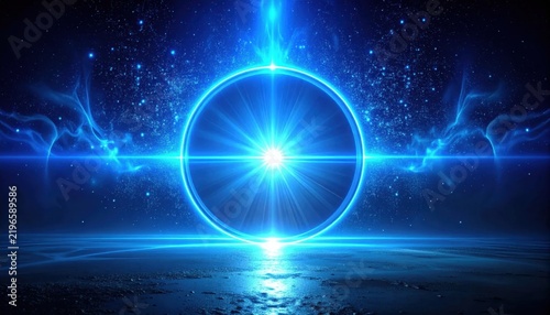 Abstract poster header cover wallpaper banner backdrop design featuring a glowing blue light blur shape on dark grain texture background with noisy effect for modern creative visual arts.