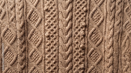 Beige Cable Knit Wool Sweater Fabric Texture Background