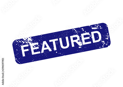 Blue featured stamp with distressed edges isolated on transparent background, illustration