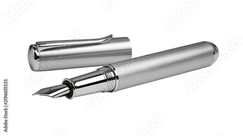 Quadro su tela Isolated elegant silver fountain pen with cap; luxury writing instrument for bus