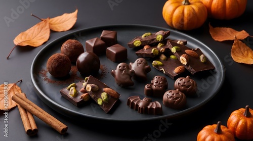 Artisan Dark Chocolate Halloween Treats with Festive Decorations