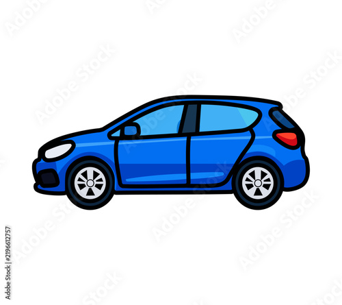 Cartoon Side Blue Sedan Car Illustration Simple Digital Design