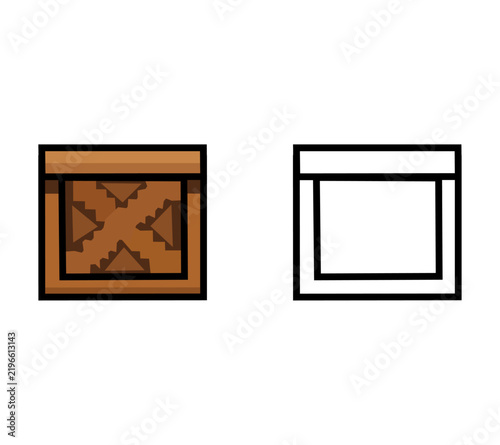 Cartoon Wooden Box Pixel Art Style For Coloring Illustration Simple Digital Design