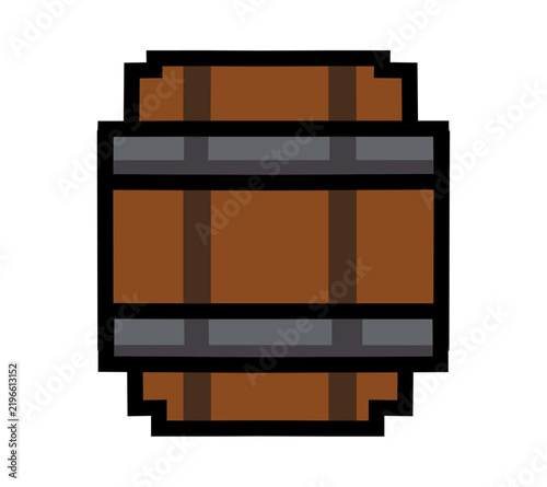 Cartoon Wooden Barrel Pixel Art Style Illustration Simple Digital Design