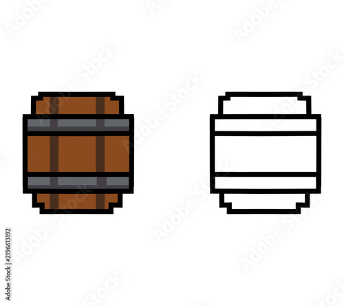 Cartoon Wooden Barrel Pixel Art Style For Coloring Illustration Simple Digital Design