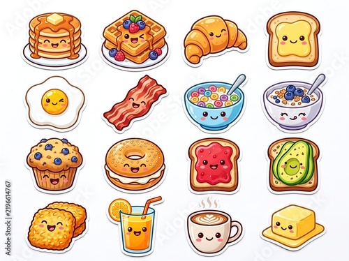 Cute Breakfast Food Sticker Set Cartoon Icons