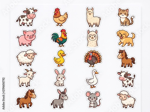 Cute Farm Animals Sticker Set Cartoon Icons