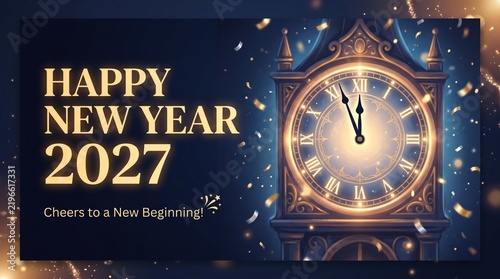 Happy New Year 2027 Clock Countdown Celebration